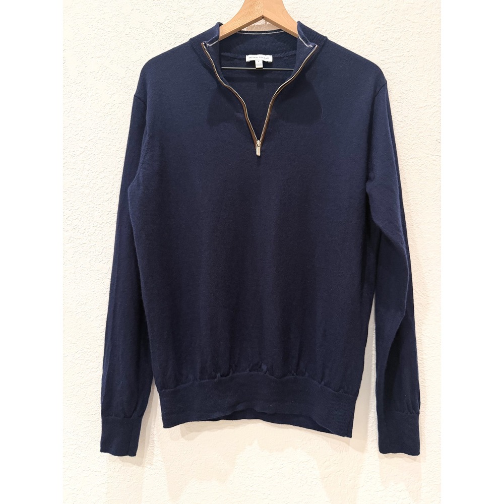 Peter Millar Merino Wool Quarter Zip Sweater Navy Blue Mens L Golf Classic